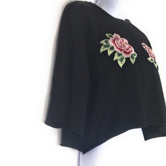 Divided Black Embroidered Rose Crop Top … - Picture 3 of 7